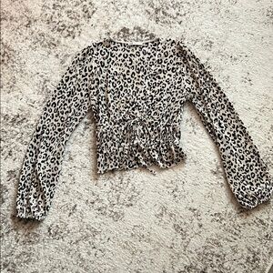 Zara animal print Long Sleeve Tie Front Crop Top